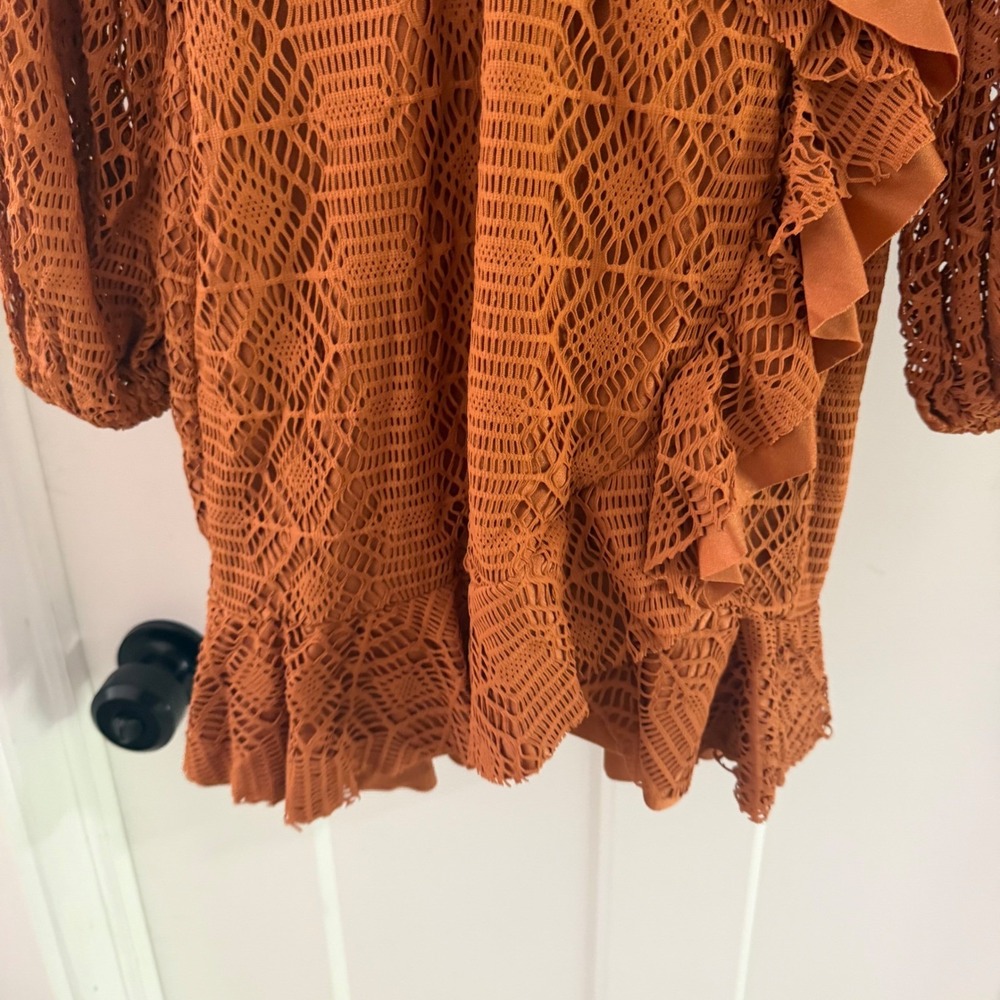 PatBO X Fashionpass Lace Plunge Mini Dress Brown Rust S New Resort Vacay Luxury - Picture 3 of 9